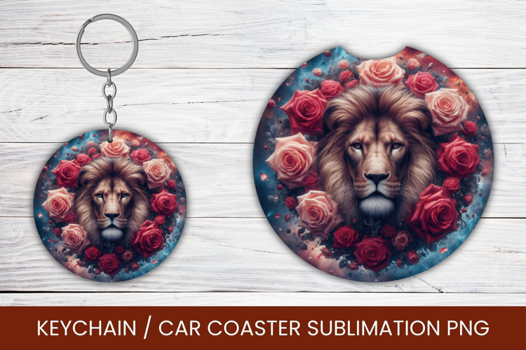 keyring keychain car coaster - floral lion head