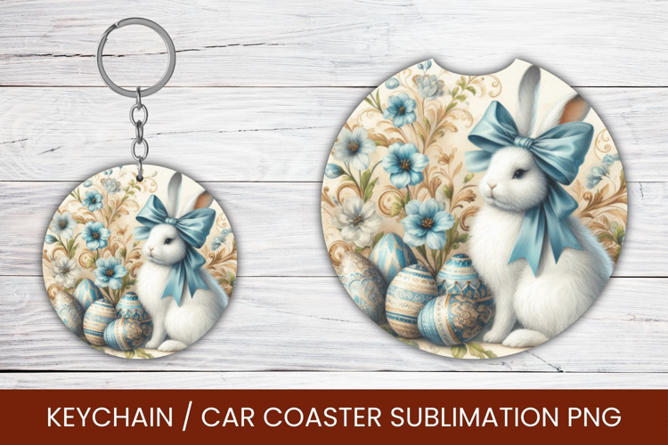 keyring keychain car coaster - vintage rabbit bunny easter