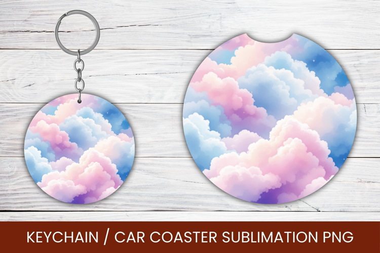 keyring keychain car coaster - pastel cloud