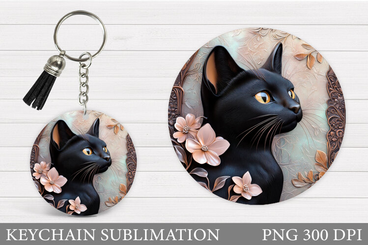 Cute Cat Keychain Sublimation. Cat Flowers Keychain Design example image 1