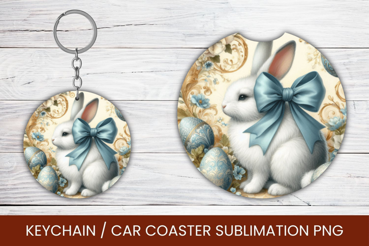 keyring keychain car coaster - vintage rabbit bunny easter