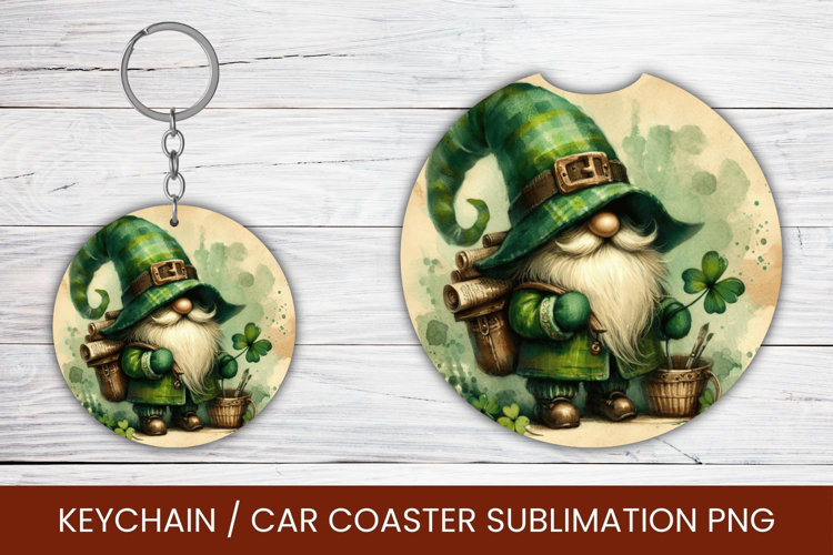keyring keychain car coaster - saint patricks day gnome