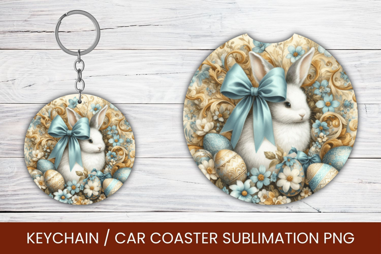 keyring keychain car coaster - vintage rabbit bunny easter