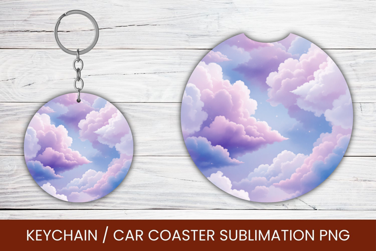 keyring keychain car coaster - pastel cloud
