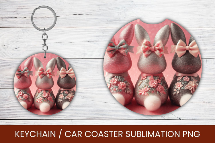 keyring keychain car coaster - pink rabbits