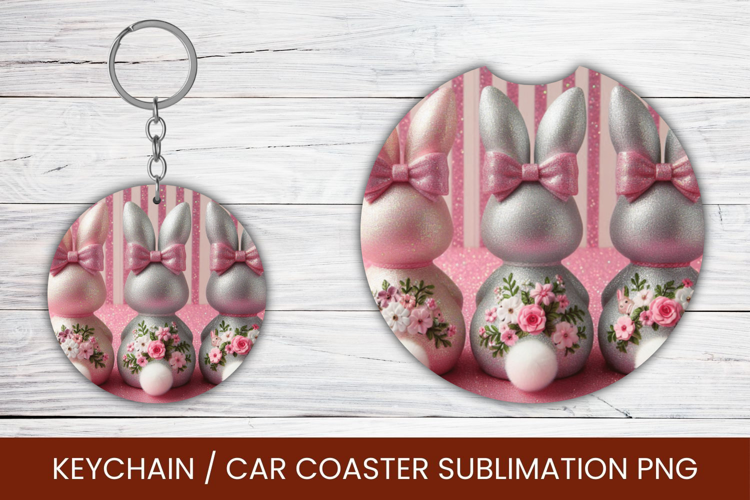 keyring keychain car coaster - pink rabbits