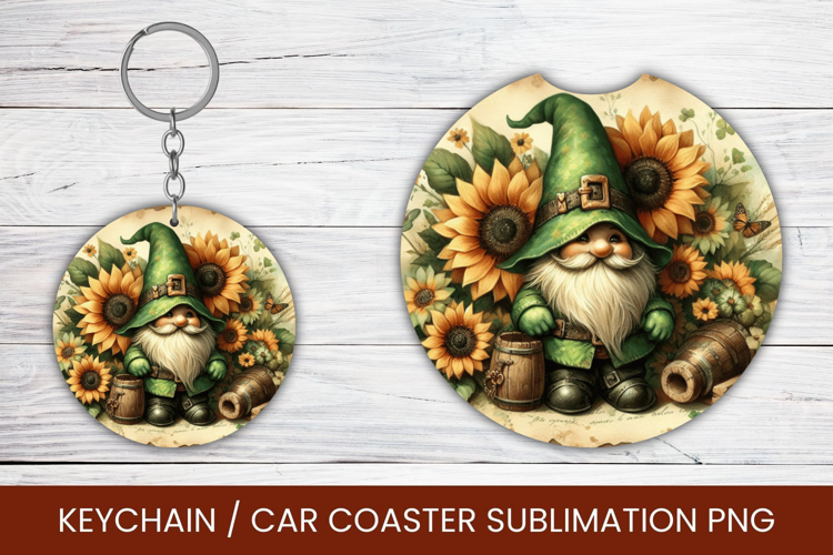 keyring keychain car coaster - saint patricks day gnome