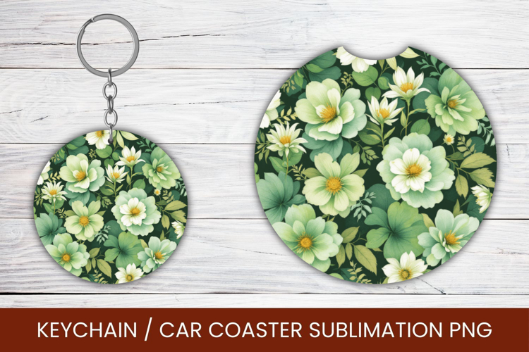 keyring keychain car coaster - flowers pattern