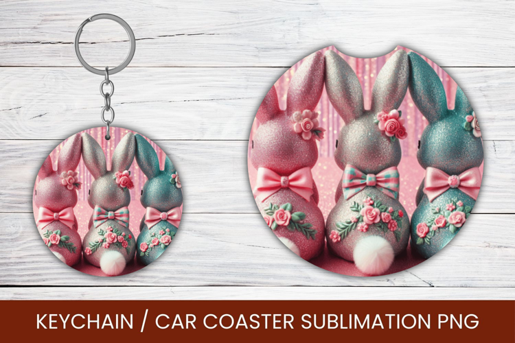 keyring keychain car coaster - pink rabbits