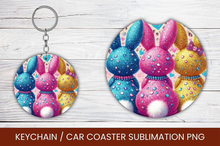 keyring keychain car coaster - glitter rabbits bunny