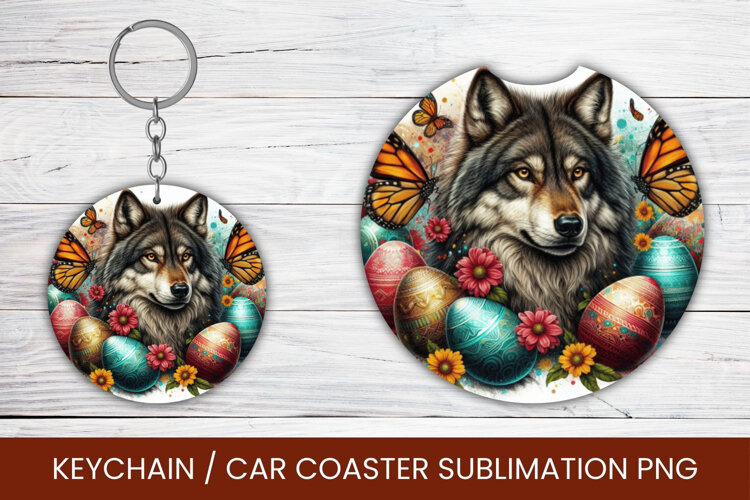 keyring keychain car coaster - easter wolf example image 1