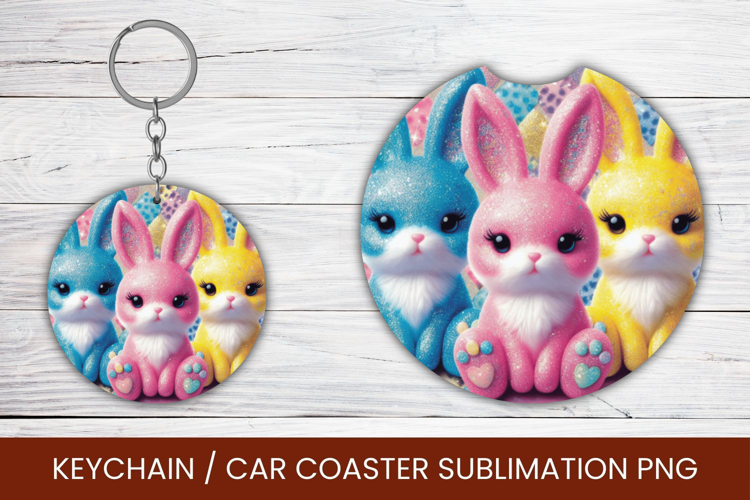 keyring keychain car coaster - glitter rabbits bunny