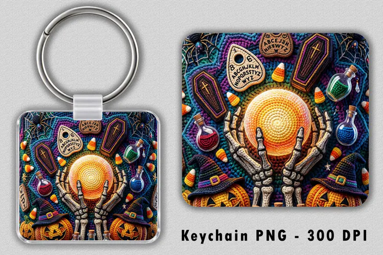 Crochet Crystal Ball Witchy Keychain Sublimation PNG 300 DPI
