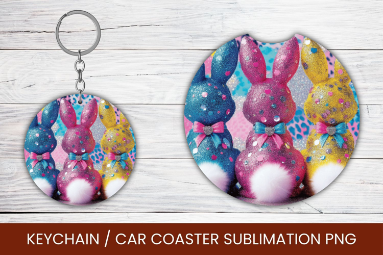 keyring keychain car coaster - glitter rabbits bunny