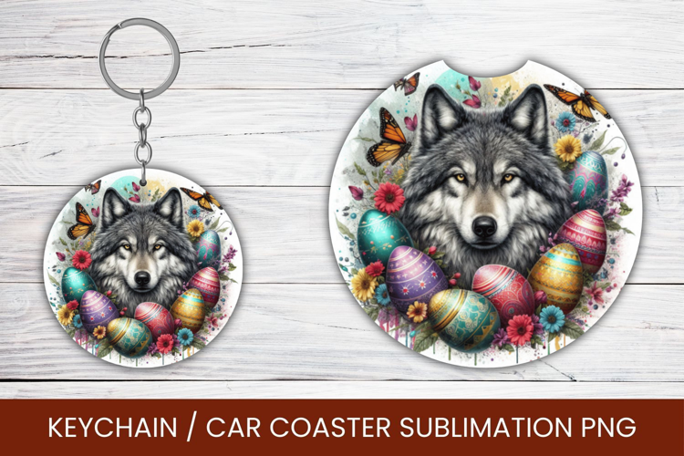 keyring keychain car coaster - easter wolf