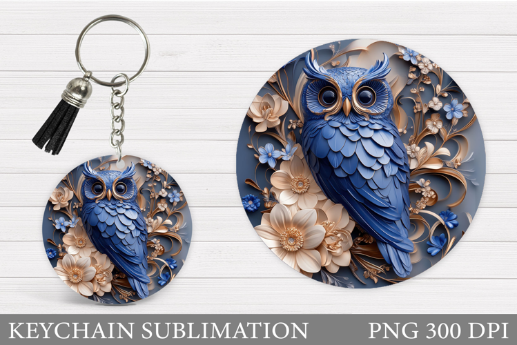 Owl Keychain Design. Owl Flowers Keychain Sublimation