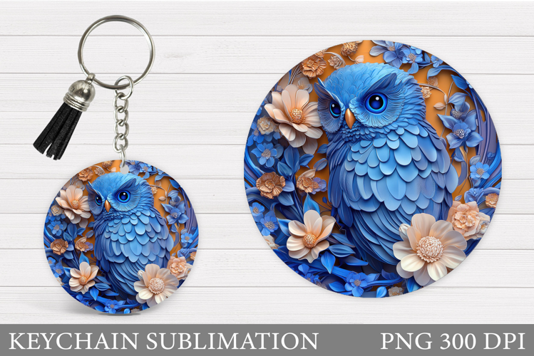 Owl Keychain Design. Owl Flowers Keychain Sublimation