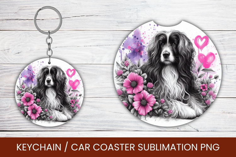 keyring keychain car coaster - watercolor dog