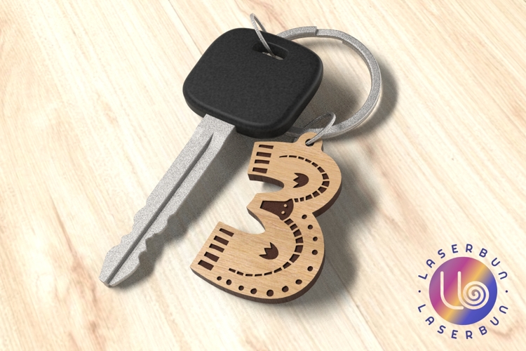 Number 3 Keychain SVG Minimal Engraving Folk Design