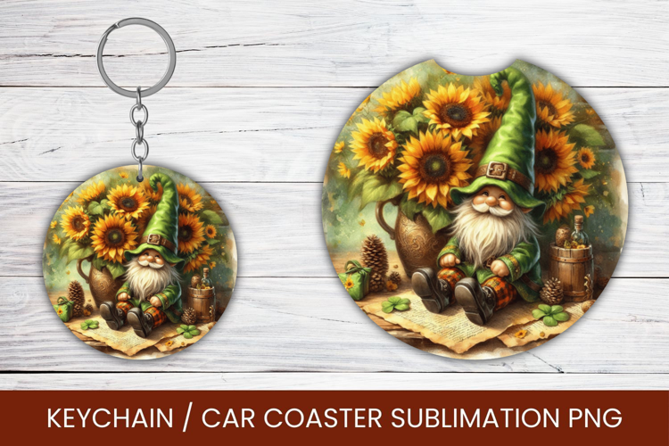 keyring keychain car coaster - saint patricks day gnome