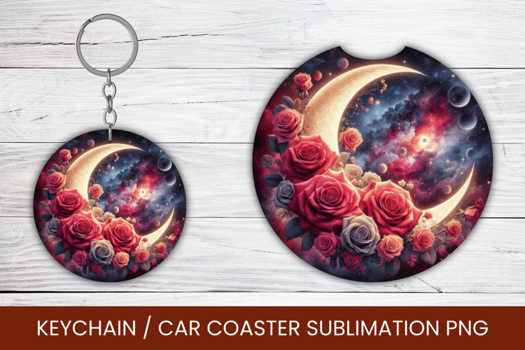 keyring keychain car coaster - floral moon