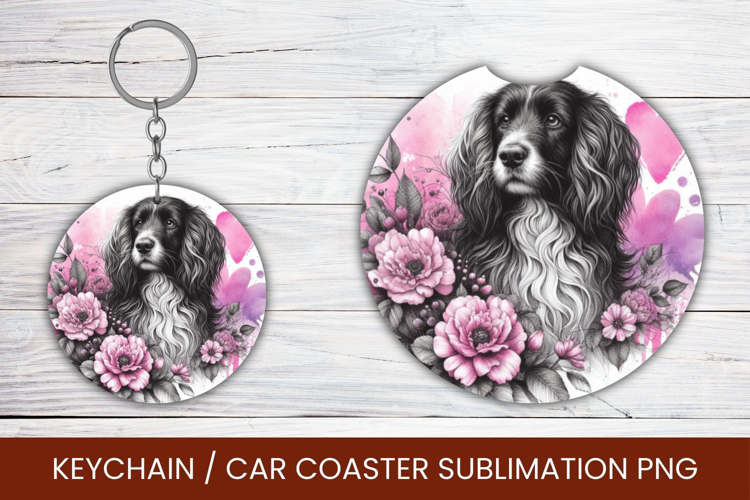 keyring keychain car coaster - watercolor dog