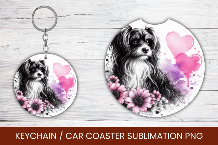 keyring keychain car coaster - watercolor dog