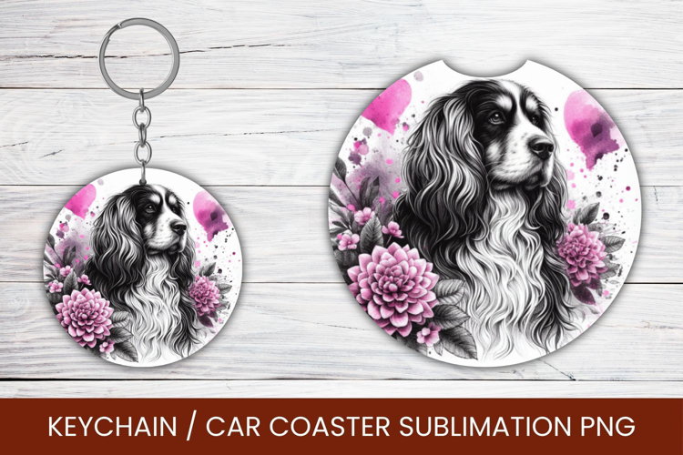 keyring keychain car coaster - watercolor dog