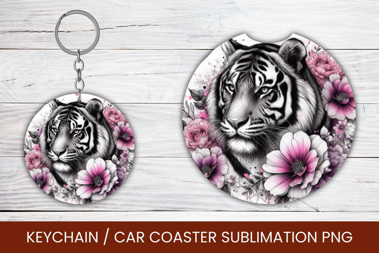 keyring keychain car coaster - watercolor tiger