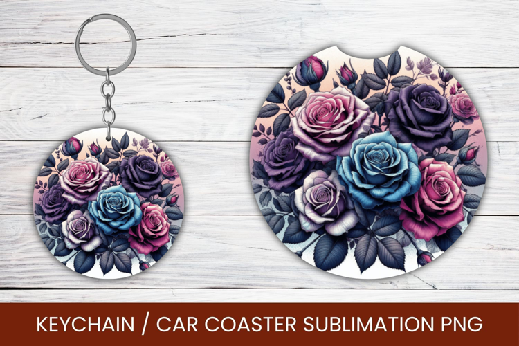keyring keychain car coaster - pastel flowers