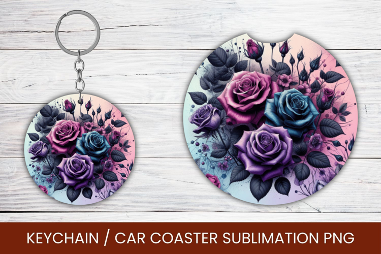 keyring keychain car coaster - pastel flowers