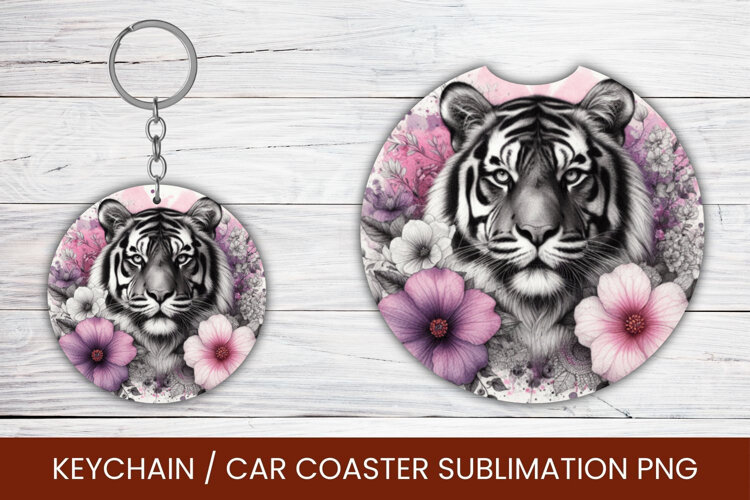 keyring keychain car coaster - watercolor tiger example image 1