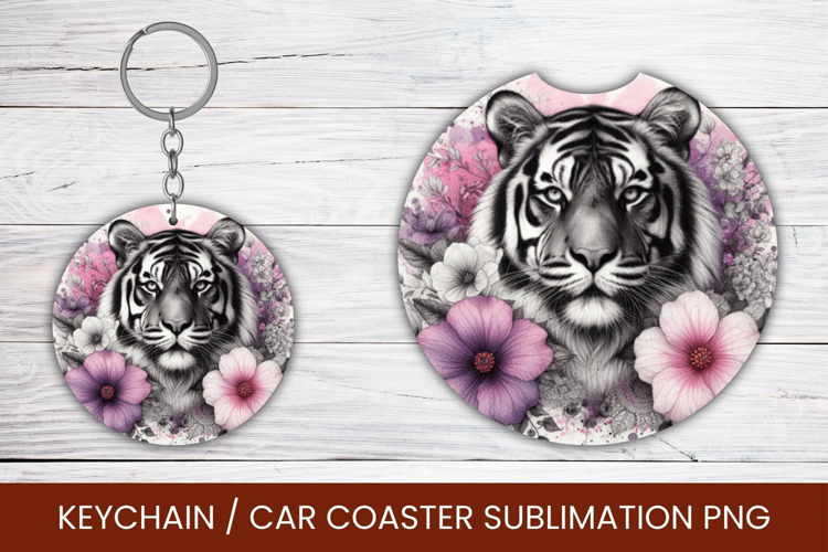 keyring keychain car coaster - watercolor tiger