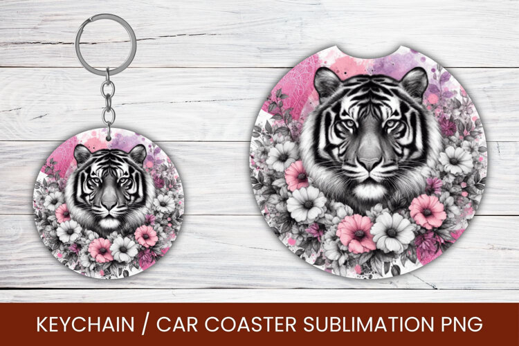 keyring keychain car coaster - watercolor tiger example image 1