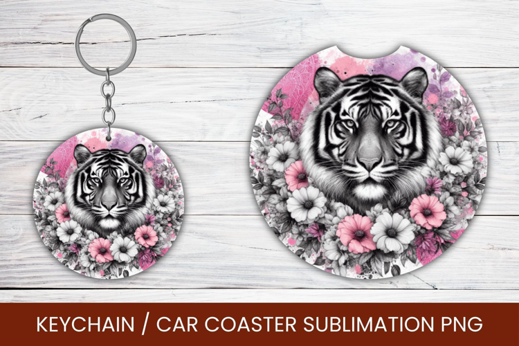 keyring keychain car coaster - watercolor tiger