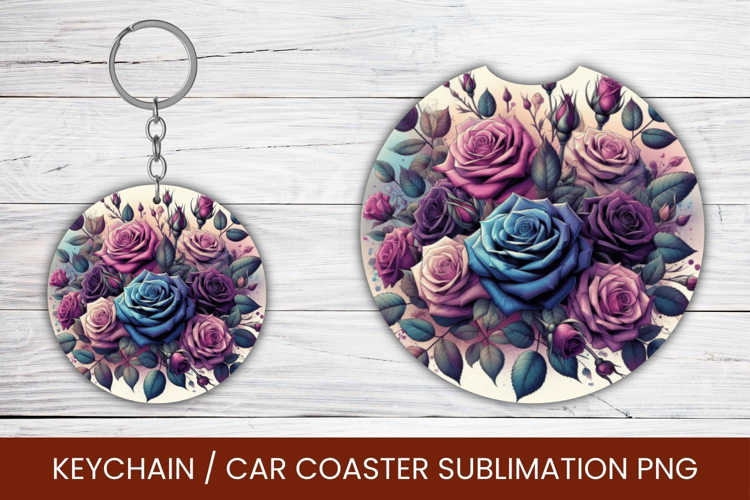 keyring keychain car coaster - pastel flowers