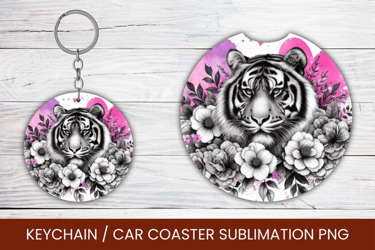 keyring keychain car coaster - watercolor tiger