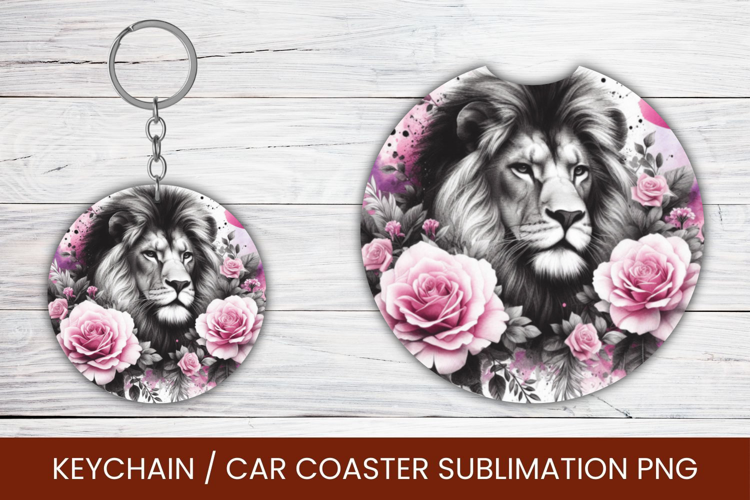 keyring keychain car coaster - watercolor lion