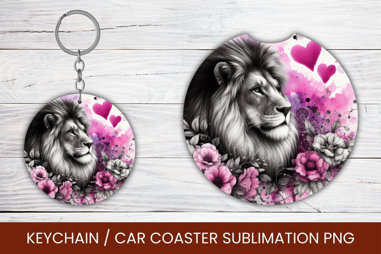 keyring keychain car coaster - watercolor lion