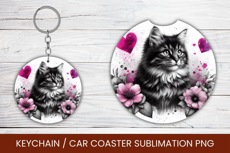 keyring keychain car coaster - love cat example image 1