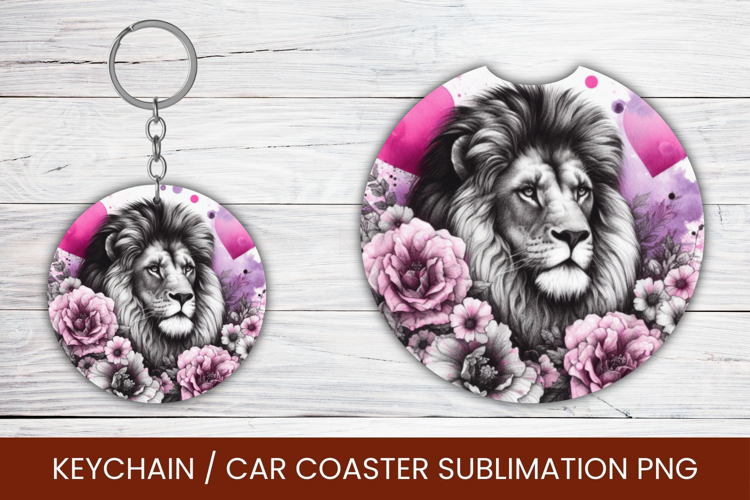 keyring keychain car coaster - watercolor lion