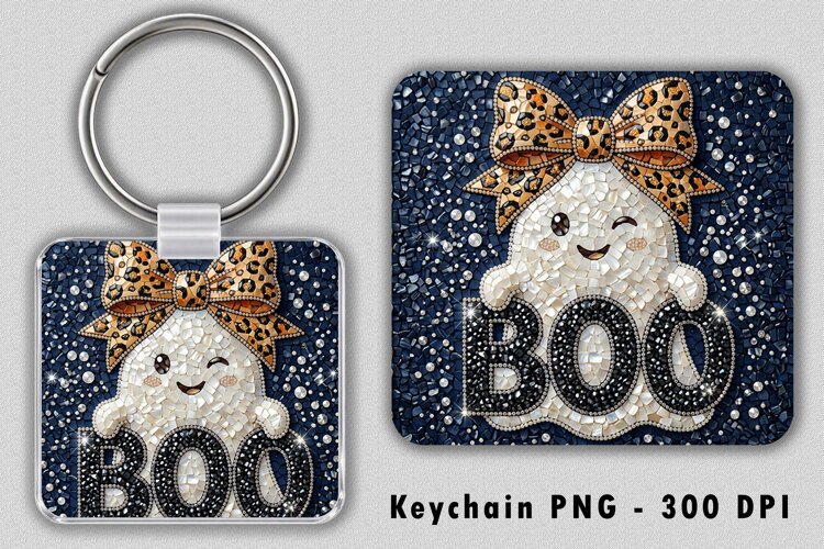Cute Ghost Leopard Bow Keychain Sublimation PNG 300 DPI example image 1
