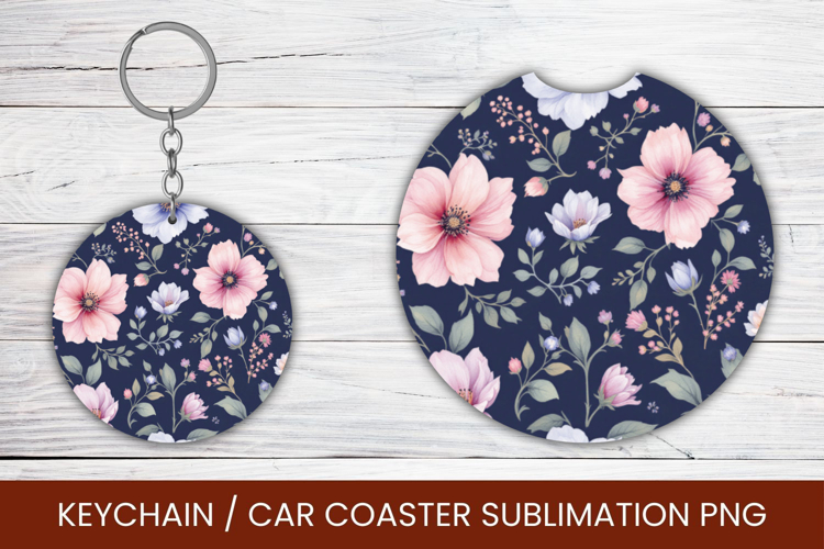 keyring keychain car coaster - flowers pattern