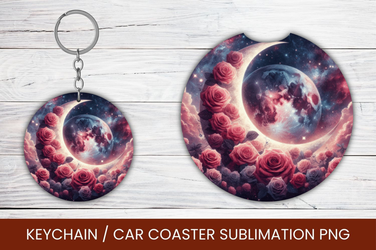 keyring keychain car coaster - floral moon