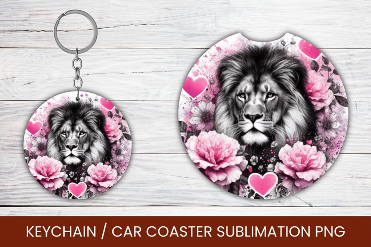 keyring keychain car coaster - watercolor lion