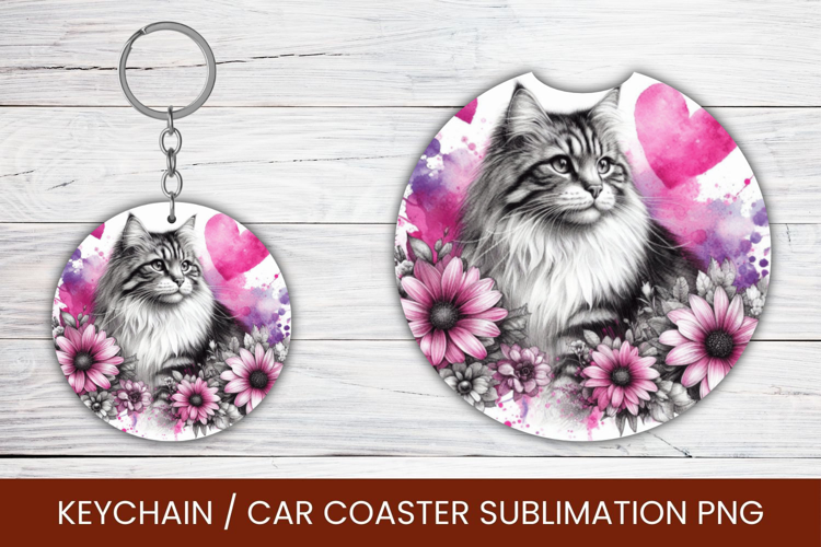 keyring keychain car coaster - love cat