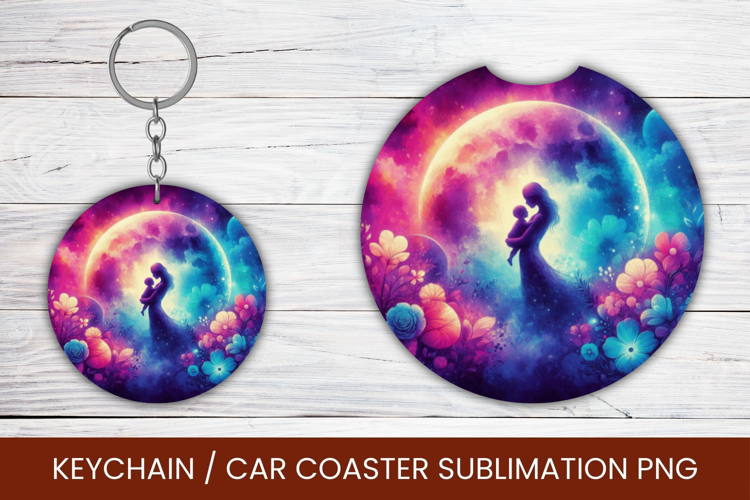 keyring keychain car coaster - mother and baby