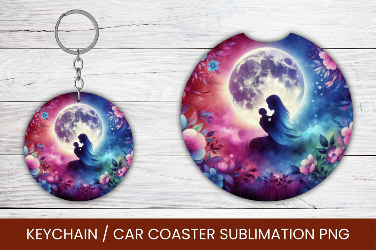 keyring keychain car coaster - mother and baby example image 1
