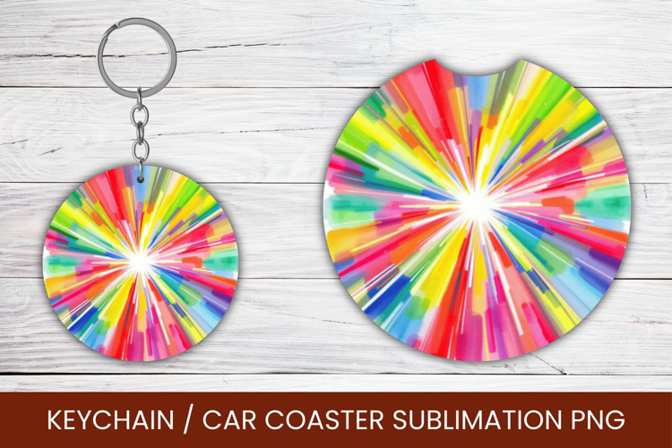 keyring keychain car coaster - watercolor rainbow