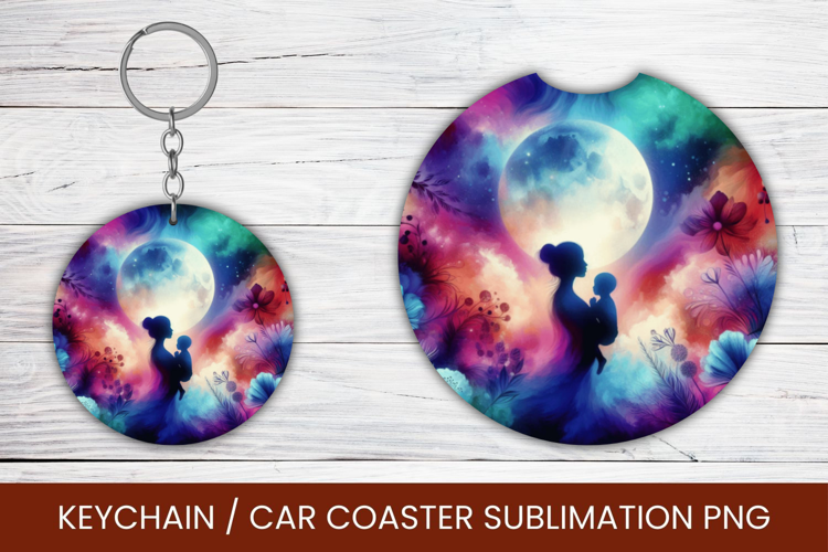 keyring keychain car coaster - mother and baby